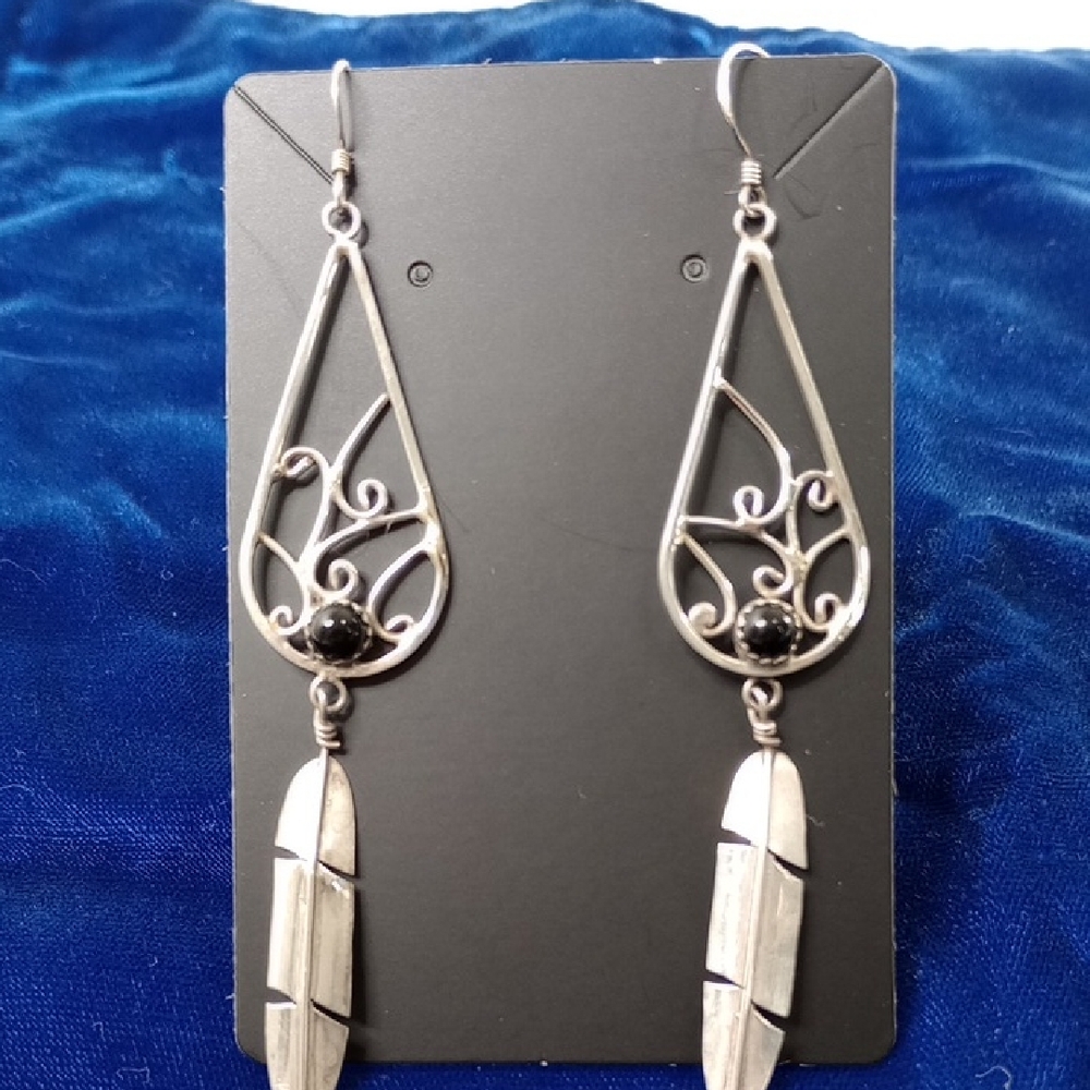 Elegant Silver Dangle Earrings with Black Accents